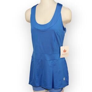 BOAST USA Women Pleated Long Tank Large Royal Stretch Bra Racerback Leaf Logo